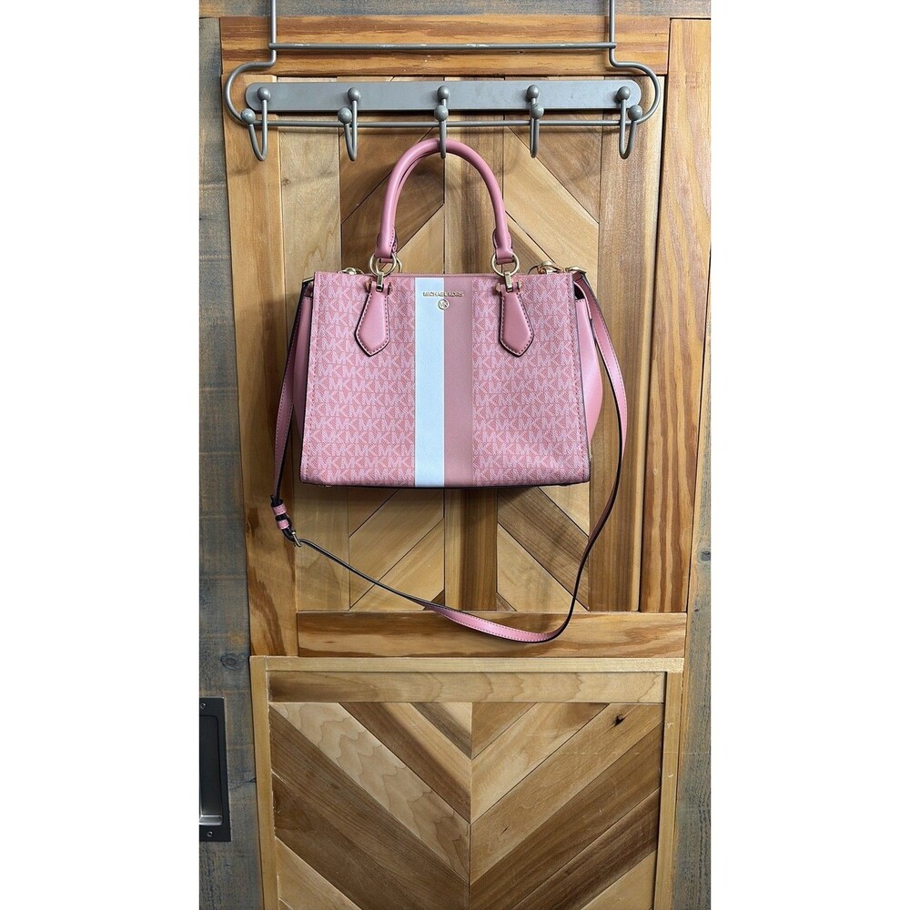 Michael Kors Mercer Medium Logo and Leather Satchel - Pink 11”x5” 9” Height